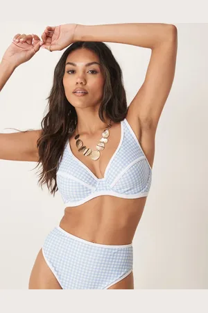 Peek & Beau Top de bikini a cuadros vichy azules con aros y ribetes en contraste de