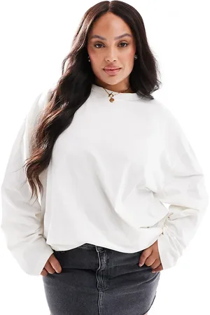 ASOS Top color de manga larga y corte skater de ASOS DESIGN Curve-Blanco