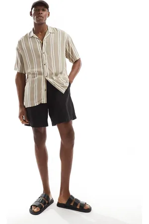 JACK & JONES Camisa beis a rayas de manga corta con cuello de solapas de -Neutro