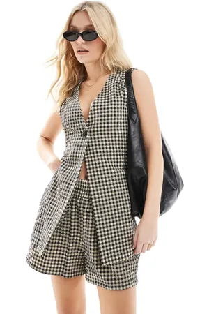 ASOS Chaleco de traje a cuadros vichy de corte alargado de tejido texturizado de (parte de un conjunto)-Multicolor
