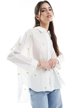 ONLY Camisa blanca de corte cuadrado con limones bordados de