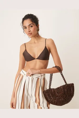 MANGO Top de bikini color triangular con lazada trasera de -Marrón