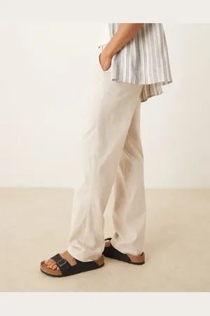 ASOS Pantalones de vestir color de pernera recta y talle alto de mezcla de lino de -Blanco