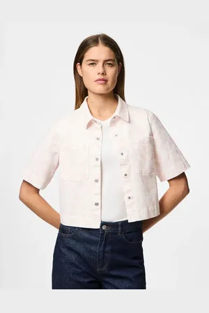 Pieces® Camisa color garza de manga corta de -Gris