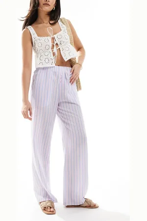 The Frolic Pantalones playeros rosas y azules a rayas de pernera ancha con cinturilla estilo bóxer de tejido texturizado exclusivos de -Multicolor