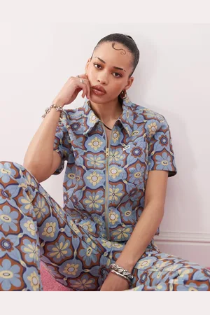 Wrangler Top azul con cremallera delantera y estampado estilo años 70 de -Multicolor