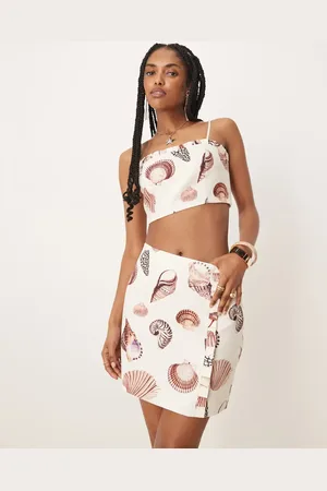 Forever New Minifalda beis con estampado de conchas de (parte de un conjunto)-Blanco