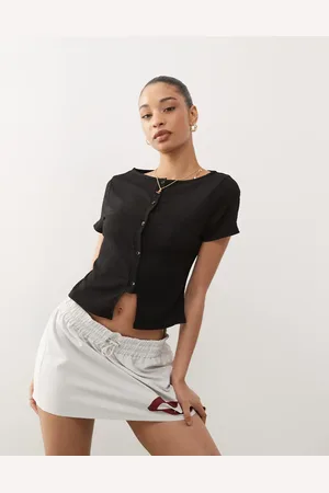 Reclaimed Top abotonado con cuello barco de tejido texturizado de