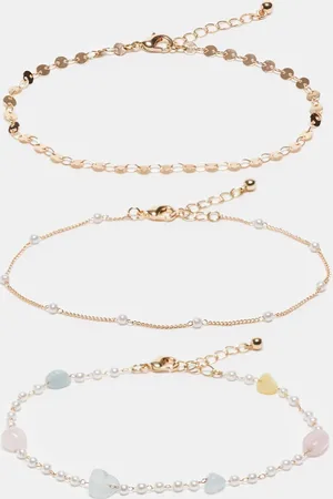 ASOS Pack de 3 tobilleras doradas con diseño de perlas sintéticas y piedras semipreciosas de