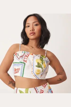 Forever New Top palabra de honor con estampado de postales de (parte de un conjunto)-Blanco