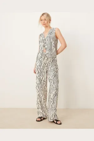 ASOS Pantalones de sastre de corte recto con estampado de cebra garabateado de tejido efecto lino de (parte de un conjunto)-Multicolor