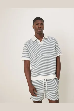 ASOS Polo beis a rayas de corte cuadrado holgado de tejido texturizado de