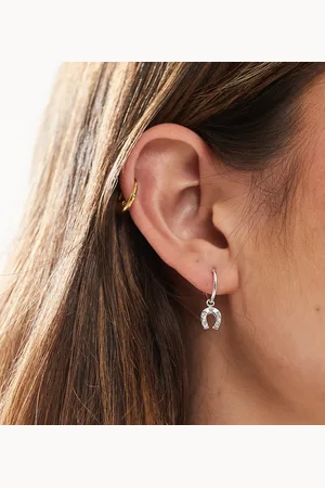 Kingsley Ryan Pendientes de aro con charm de herradura de plata de ley de -Plateado