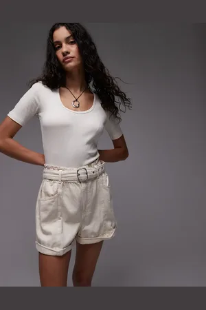 MANGO Pantalones cortos vaqueros mom con cinturón de -Neutro