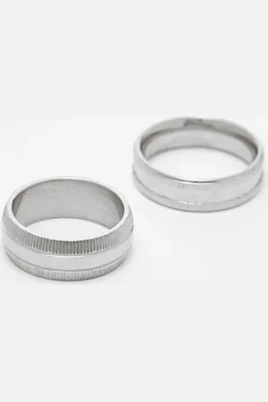 ASOS Pack de 2 anillos plateados de acero inoxidable resistente al agua de