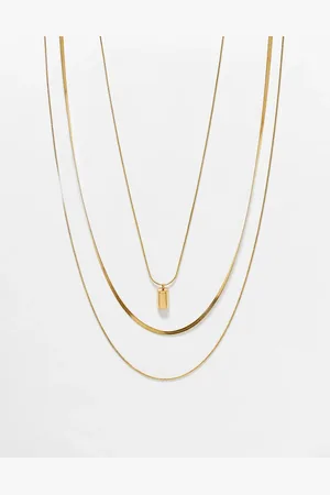 ASOS Pack de 3 collares dorados de cadenas variadas con colgante rectangular de acero inoxidable resistente al agua de