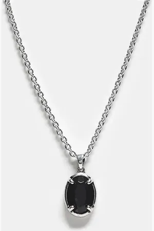 Reclaimed Collar unisex de cadena con colgante de piedra negra de imitación de