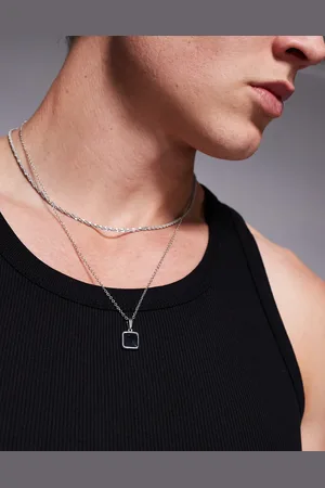 ASOS Pack de 2 collares plateados con colgante cuadrado negro de acero inoxidable resistente al agua de