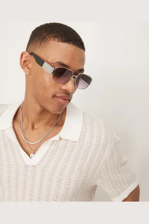 ASOS Gafas de sol plateadas y negras rectangulares de metal con lentes moradas degradadas de