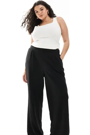 VERO MODA Pantalones negros de pernera ancha de crepé de punto de