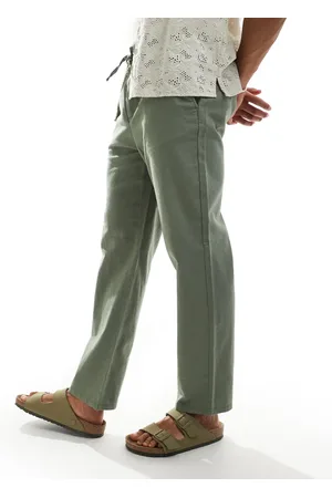 Only & Sons Pantalones verde salvia de corte suelto de mezcla de lino de