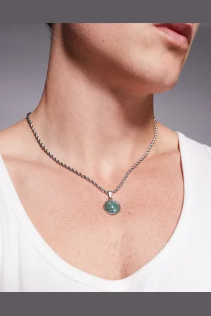 ASOS Collar de acero inoxidable con colgante redondo de jade sintético de