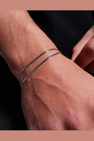 ASOS Pack de 2 pulseras plateadas de cadena estilo serpiente de acero inoxidable resistente al agua de