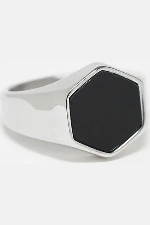 ASOS Anillo tipo sello con piedra negra hexagonal de acero inoxidable resistente al agua de