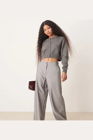 ASOS Pantalones de sastre grises de pernera recta holgada de Petite