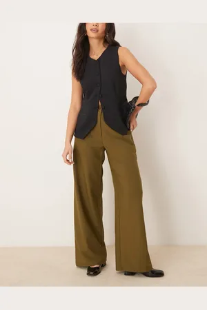 ASOS Pantalones de sastre verde de pernera recta holgada de