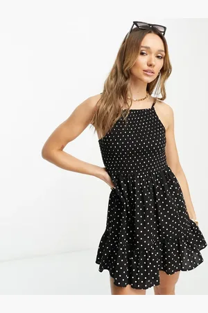 ASOS Vestido veraniego corto fruncido con escote cuadrado y estampado de -Multicolor