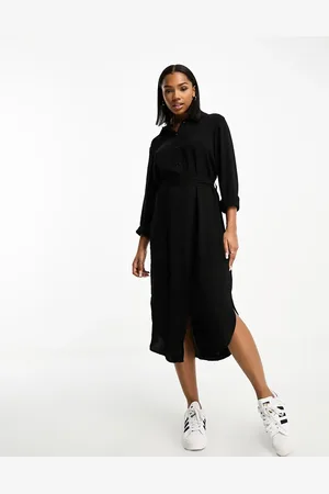 JDY Vestido camisero midi con lazada en la cintura de