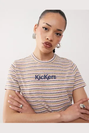 Kickers Camiseta corta a rayas multicolores jaspeadas de estilo retro con diseño encogido de