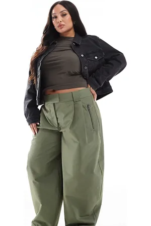 ASOS Pantalones caquis de pernera arqueada con detalle de cremallera de Curve-Verde