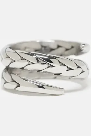 ASOS Anillo pulido con diseño trenzado doble apilado de acero inoxidable resistente al agua de