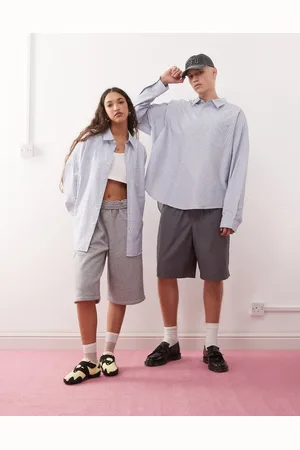 COLLUSION Camisa a cuadros azules extragrande de Unisex-Blanco