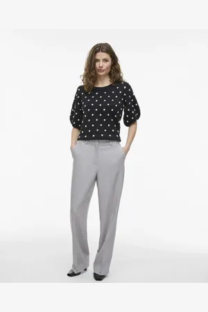 VILA Pantalones gris claro jaspeado de