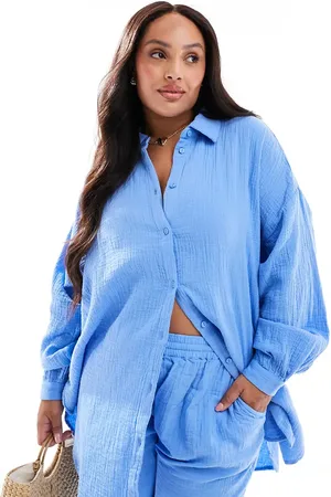 ONLY Camisa azul de manga larga de bambula de (parte de un conjunto)