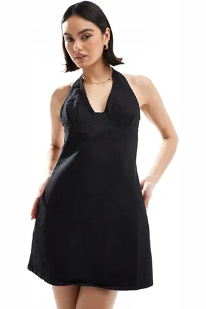 ASOS Vestido vaquero corto con cuello halter de