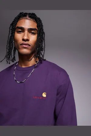 Carhartt Camiseta morada de manga larga con logo de texto American de
