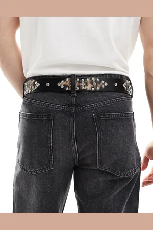 ASOS Cinturón de cuero sintético de estilo wéstern con tachuelas y detalles estampados de leopardo Trophy de