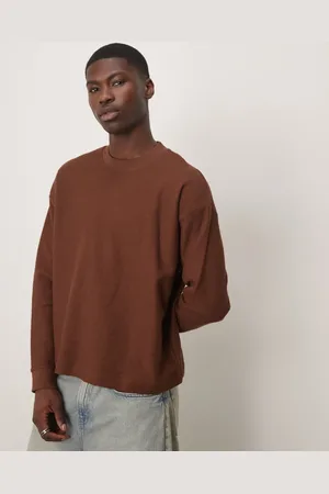 ASOS Top marrón de manga larga de corte cuadrado extragrande de tejido grueso texturizado premium de