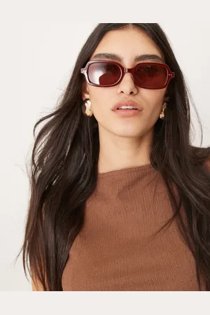 ASOS Gafas de sol rectangulares con detalles metálicos de -Rojo