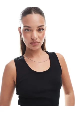 ASOS Camiseta negra acanalada sin mangas con cuello ancho de