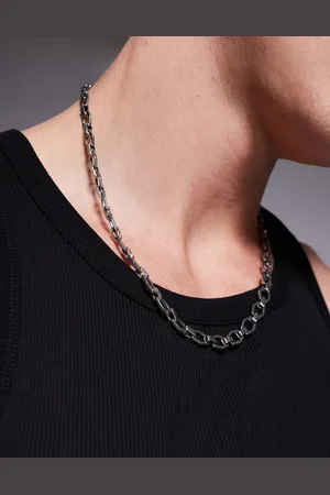 ASOS Collar de cadena con eslabones y diseño grabado de grecas griegas de acero inoxidable resistente al agua de