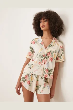 Abercrombie & Fitch Camisa de pijama multicolor de manga corta con estampado floral y botones de (parte de un conjunto)