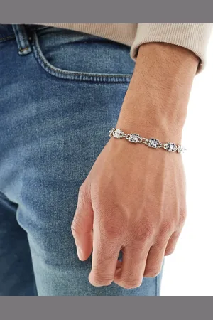 ASOS Pulsera plateada jaspeada de metal con cristales de