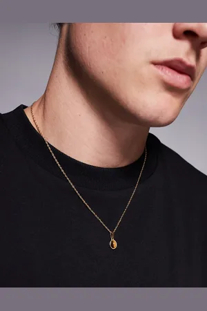 ASOS Collar de cadena de estilo cuerda de acero inoxidable resistente al agua con colgante ovalado de piedra semipreciosa de ojo de tigre de