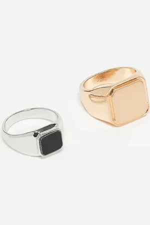 ASOS Pack de 2 anillos tipo sello de tono dorado y con piedra negra de