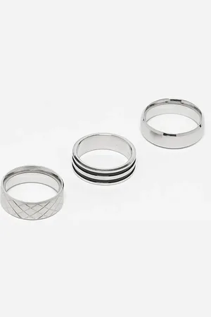ASOS Pack de 3 anillos plateados de acero inoxidable resistente al agua de